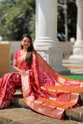 Pink soft Silk Blend saree with zari weaving meenakari design