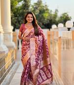 Onion pink soft Silk Blend saree with zari weaving meenakari design