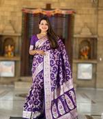 Purple soft Silk Blend saree with zari weaving meenakari design
