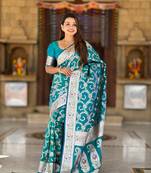 Sky blue soft Silk Blend saree with zari weaving meenakari design