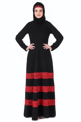 Red Embroidered Lace Abaya 1
