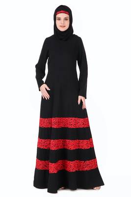Red Embroidered Lace Abaya 2
