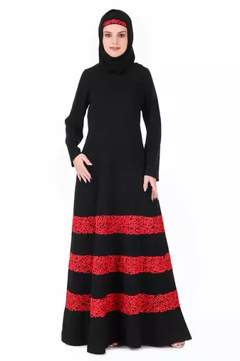 Red Embroidered Lace Abaya
