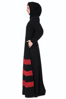 Red Embroidered Lace Abaya 3