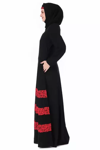 Red Embroidered Lace Abaya