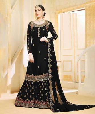 Black embroidered faux georgette salwar 1