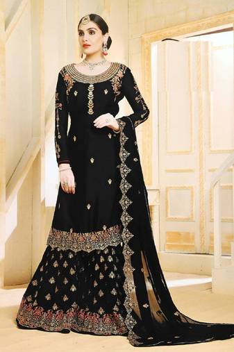 Black embroidered faux georgette salwar