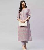 Grey floral cotton printed kurta with pant