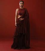 Maroon ruffle saree set