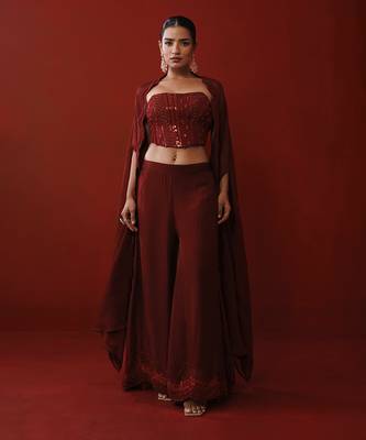 Maroon corset & pallazo set 1