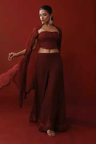 Maroon corset & pallazo set