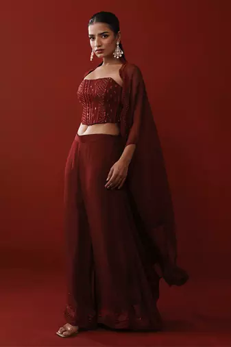 Maroon corset & pallazo set