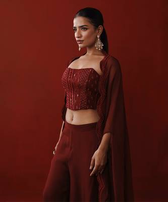 Maroon corset & pallazo set 5
