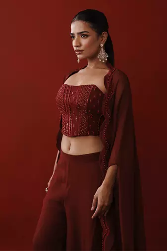 Maroon corset & pallazo set