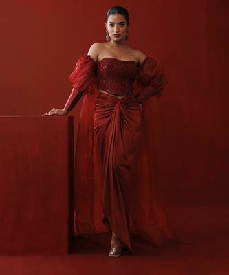 Maroon corset & shrug set 1