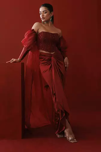 Maroon corset & shrug set