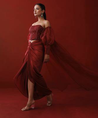 Maroon corset & shrug set 4