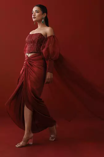 Maroon corset & shrug set