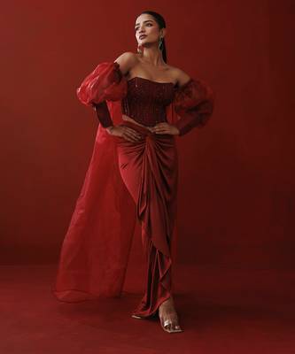 Maroon corset & shrug set 5