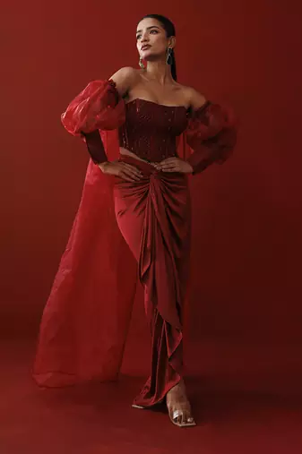 Maroon corset & shrug set