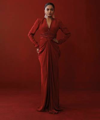 Rustic red bold shoulder dress 1