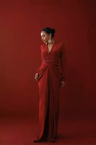 Rustic red bold shoulder dress