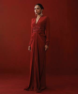 Rustic red bold shoulder dress 3
