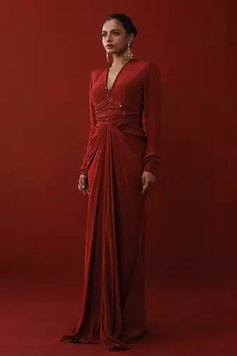 Rustic red bold shoulder dress