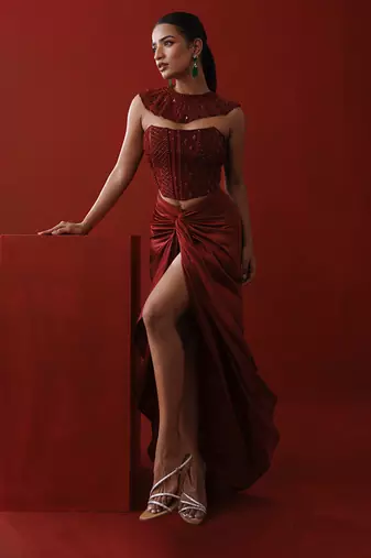 Maroon corset set