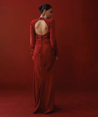 Rustic red bold shoulder dress 4
