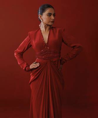 Rustic red bold shoulder dress 5