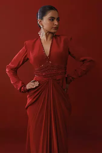 Rustic red bold shoulder dress