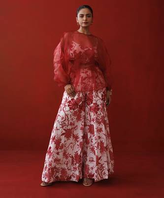 White & red organza top set 1