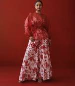 White & red organza top set