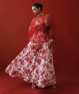 White & red organza top set 2