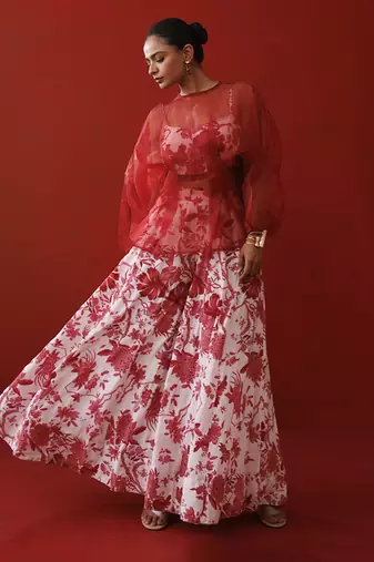 White & red organza top set