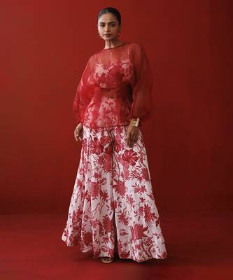 White & red organza top set 3