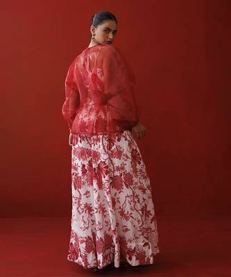 White & red organza top set 4
