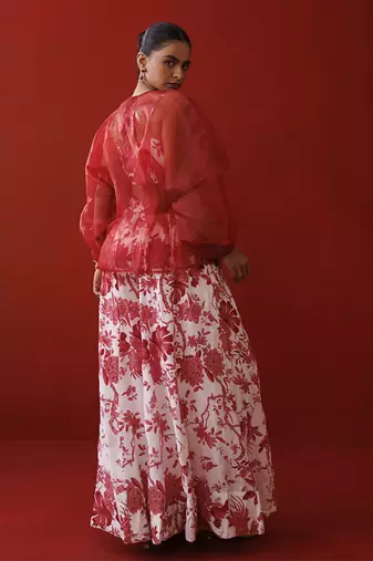 White & red organza top set