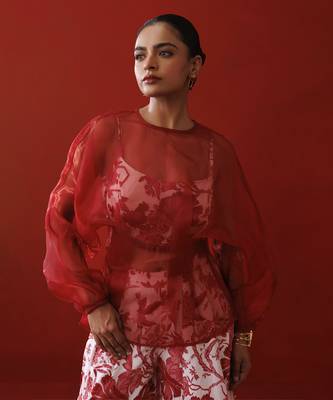 White & red organza top set 5