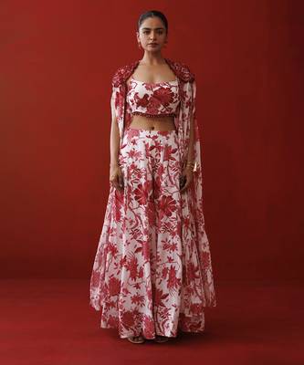White & red printed shrug set 1