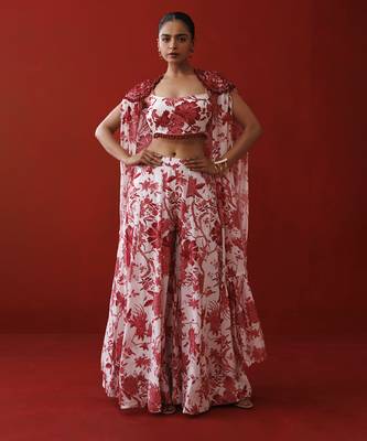 White & red printed shrug set 2