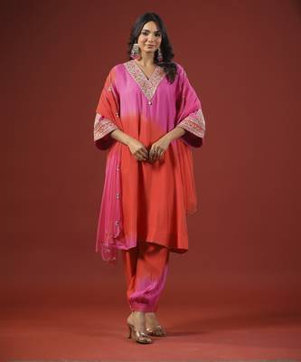Pink and orange ombre kurta set 1