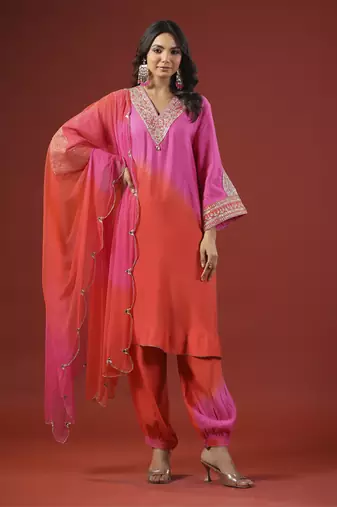 Pink and orange ombre kurta set