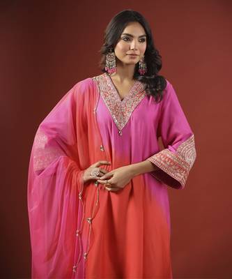 Pink and orange ombre kurta set 3