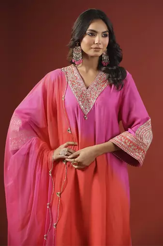 Pink and orange ombre kurta set