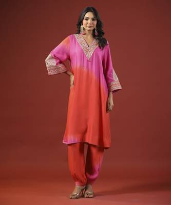 Pink and orange ombre kurta set 4
