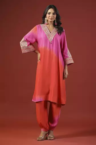 Pink and orange ombre kurta set