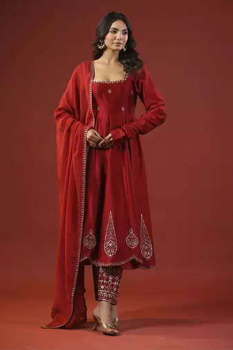 Rustic red anarkali set