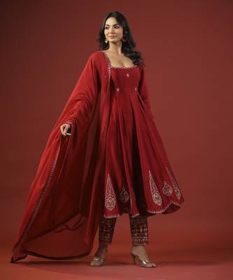 Rustic red anarkali set 3